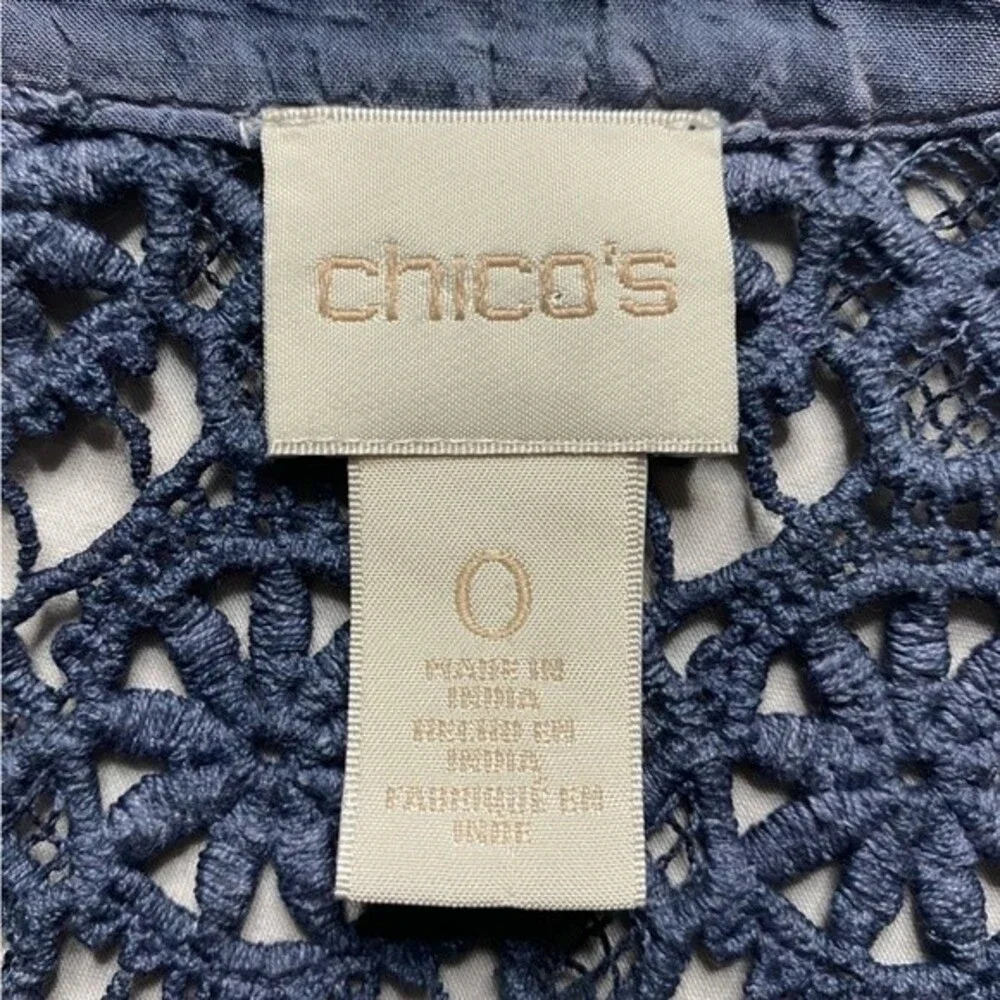 Chico’s Cotton Blend Lace Embroidery Tie-dye Blue Shirt Top Size 0 (S) - Picture 4 of 9